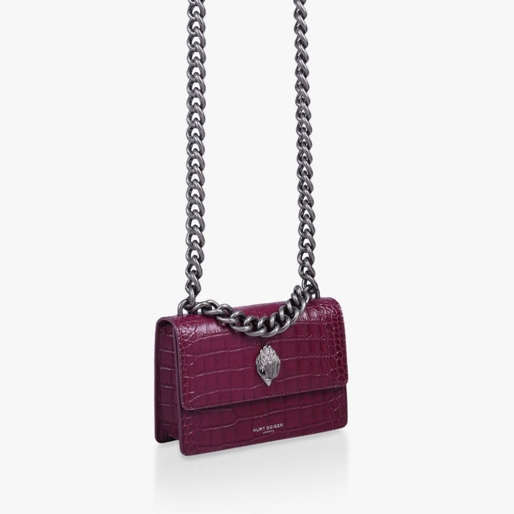 Kurt Geiger London Shoreditch Croc Leather Chunky Chain Bag Wine Red NWT - Picture 7 of 8